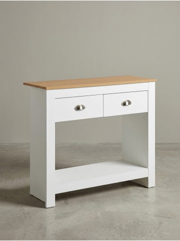 Konsolentisch | Weiß/Eiche, 85x35x76cm, Schubladen