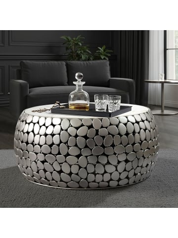 Couchtisch in Silber / Marmor / 66x66x32
