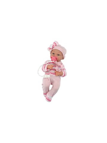 Babypuppe, gestreifter Pullover, Mütze, Schal, Accessoires