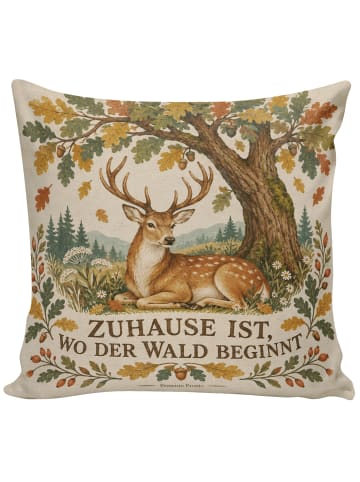Deko Kissen Hirsch handgemalt Design mit Spruch in Weiß