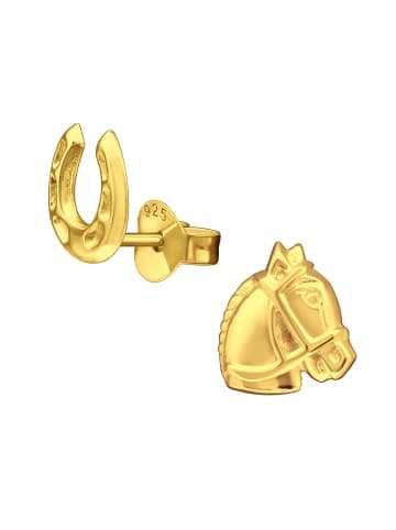 Ohrringe - Ohrstecker PFERD & HUFEISEN in Gold aus 925 Silber - 2-tlg.