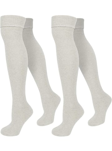 2 Paar Overknees mit Wolle und Zopfmuster in Natur