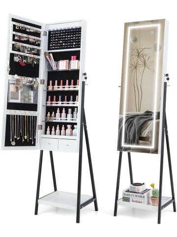 Schmuckschrank mit LED & Ablage in Weiß
