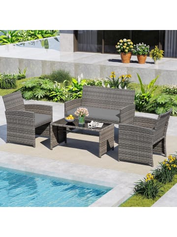 4 tlg. PE-Rattan Gartenmöbel Set in Grau