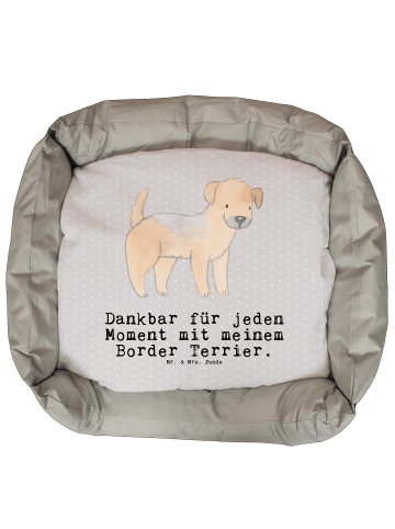 Hundekissen Border Terrier Moment mit Spruch in Grau Pastell
