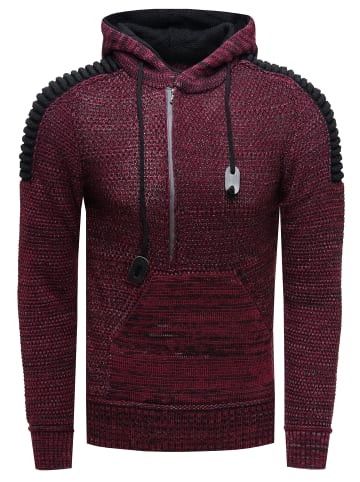 1/2 Zip Grobstrick Kontrast Kapuzen-Pullover in Weinrot