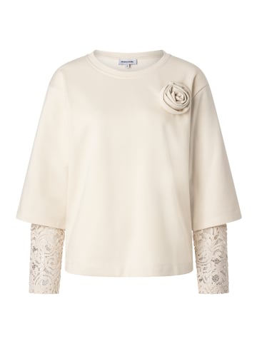 feminines Sweatshirt mit Spitzendetail und Blütenapplikation in powder cream