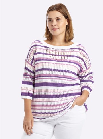 3/4-Arm-Pullover in orchidee-weiß-geringelt