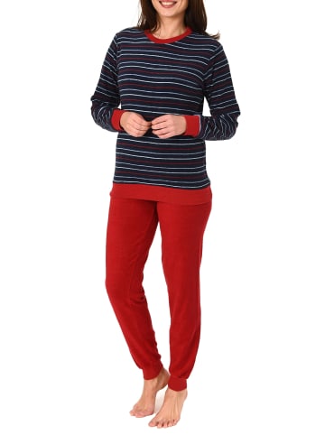 Frottee Pyjama langarm Bündchen Streifen - 49899 in rot