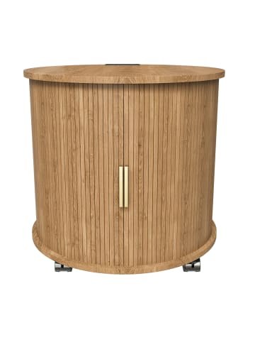 Nachttisch in Eiche 60x60x60 cm mit Ladestation Schiefetür Stauraum Rollbar