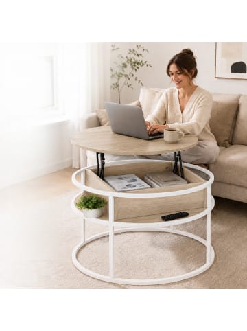 Couchtisch in Beige/ Weiß - (H)47 x Ø 80 cm