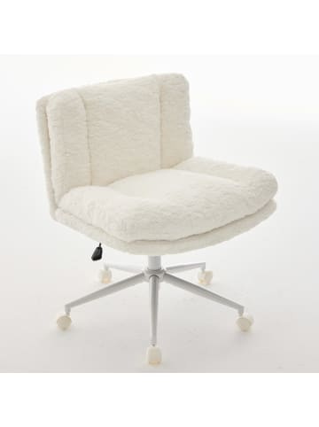 Bürodrehstuhl in Creme mit Kunstfell und Metallgestell 67 cm Sitzhöhe