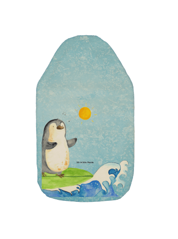 Wärmflasche Pinguin Surfer ohne Spruch in Eisblau