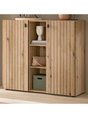 Flurkommode Evoke Eiche 106 cm, Schuhschrank mit eingefräster Rillenoptik