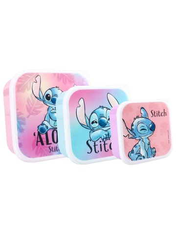 Disney Stitch Brotdose Snackbox 3-in-1 Set mit stapelbaren Behältern in Pink
