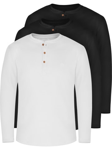 3x Herren Langarmshirts Neuville in Schwarz/Schwarz/Weiß