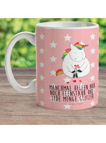 Plastikbecher Einhorn Traurig mit Spruch in Rot Pastell
