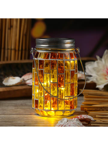 LED Solar Glas Windlicht Mosaik H: 13,5cm in gelb