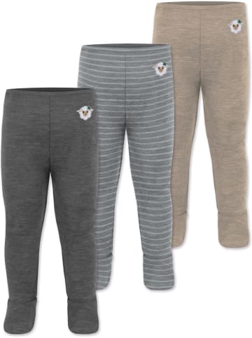 3er Pack Baby Merino Unterhose mit Füßen in Beige/Grau/Anthrazit