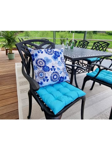 Outdoor Dekokissen Motiv 45x45cm inkl. XXL Füllung in Blumen Blau