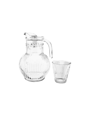 Ripple Karaffenset aus Glas – 1,8 Liter Karaffe mit 6 Gläsern in Transparent