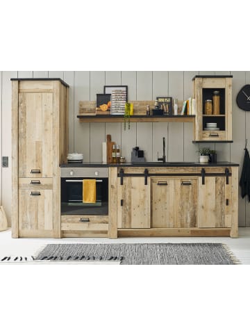Küchenzeile in Used Wood, anthrazit 284 cm, Set 5-teilig mit Soft-Close