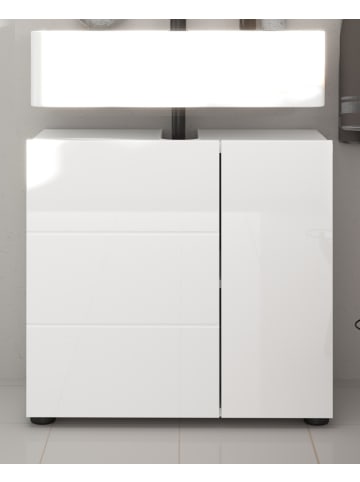 Waschbeckenunterschrank weiß Hochglanz 60 cm, Bad Unterschrank 2-türig