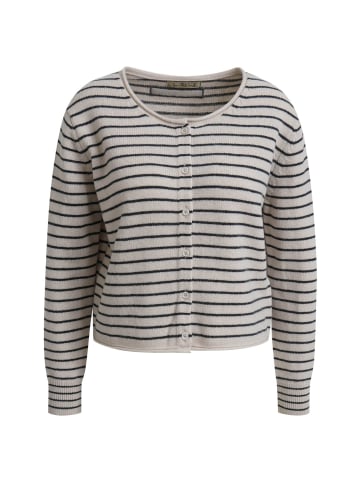 Striped Round Neck Cardigan in Anthracite Mel Print