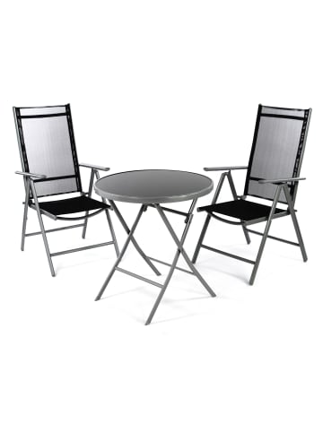 3-tlg. Set Gartenmöbel Sitzgruppe Tisch Stuhl in Schwarz