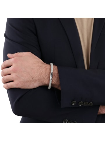 Armband Edelstahl, Leder in Silber