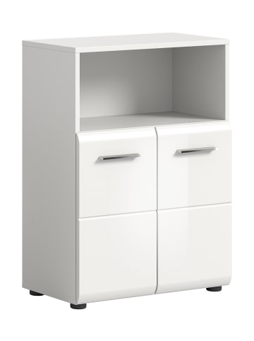 Standschrank breit in Weiß/Weiß Hochglanz - (B) 60 x (H) 80 x (T) 30