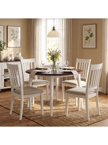 Esstisch Belluno Elegante Kiefer weiß lackiert / Nussbaum 90 / 90 / 74,5cm