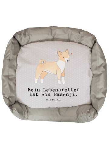 Hundebett Basenji Lebensretter mit Spruch in Grau Pastell