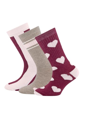3er-Set Socken 3er Pack Herzen/Streifen in baby rose-marone-dunkel beige