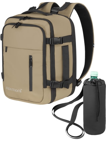 Erweiterbarer Handgepäck-Rucksack mit Flaschentasche in Beige