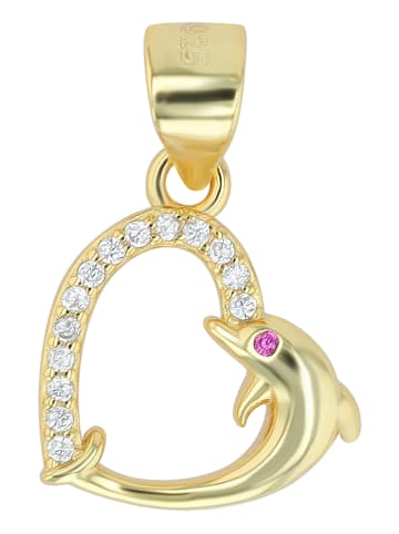 Kinder Anhänger – Delfin Herzanhänger aus 925 Silber mit Zirkonia in gold
