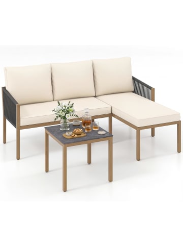 3 tlg. Gartenmöbel Set Lounge Möbel mit Tisch & Kissen in Beige
