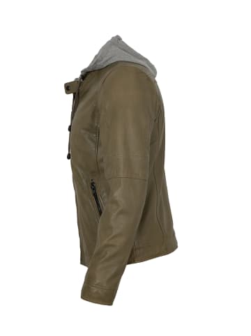 Lederjacke Kapuze Lammnappa in Oliv