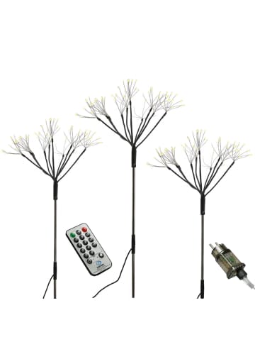 3x LED Gartenstecker Feuerwerk mit Fernb Leuchtstäbe H: 80cm in schwarz