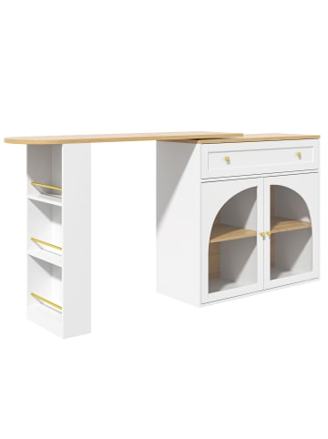 Ausziehbarer Bartisch mit Stauraum in Weiß - Sideboardschrank mit Glas