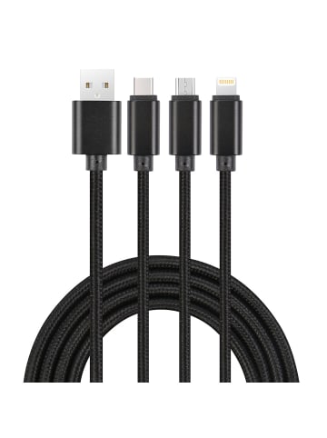 3-in-1-Kabel (Lightning/Micro-USB/USB-C) in Schwarz