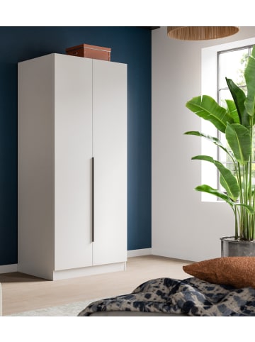 Kleiderschrank weiß 2-türig 80 x 181 cm, Drehtürenschrank mit Kleiderstange