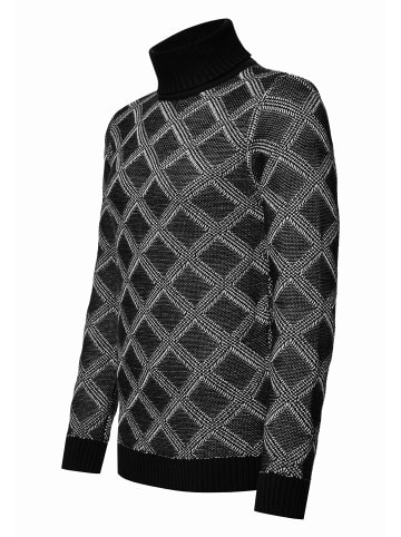 Grobstrick mit Karomuster Rollkragen-Pullover in Schwarz