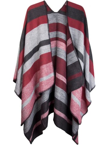 Poncho Cape in Schwarz-Grau-Rot