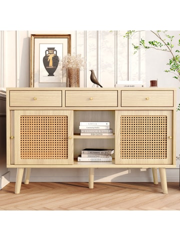 Sideboard in Eiche mit Rattanfront und 3 Schubladen 120x40 cm