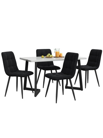 Esstisch Set in Schwarz Weiß 5-tlg mit 4 Stühlen Samt Tischbeine für Esszimmer