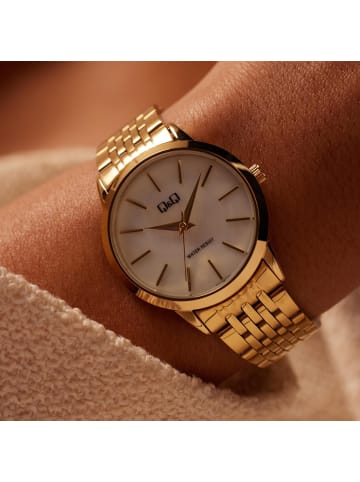 Stahl Quarzuhr Q & Q Gold