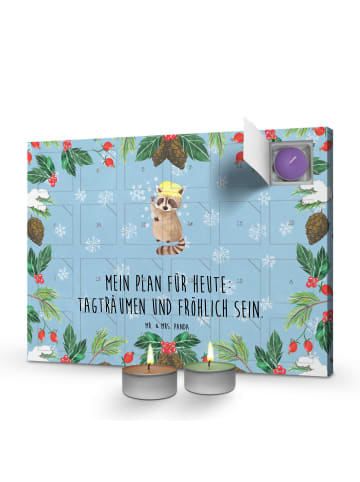 Adventskalender Waschbär mit Spruch in Eisblau