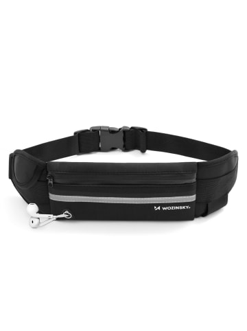 Neopren Laufgürtel Bauchtasche mit Reflektor, zwei Taschen Schwarz in Schwarz
