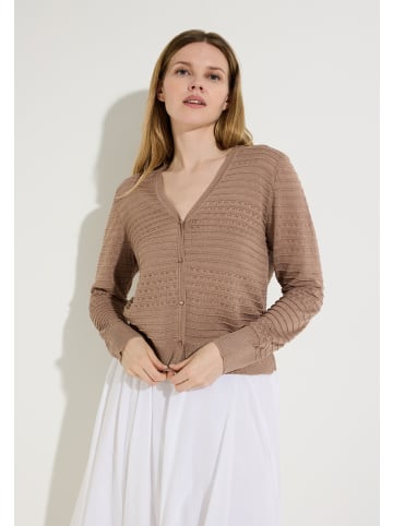 feine Strukturstreifen-Strickjacke in ginger brown